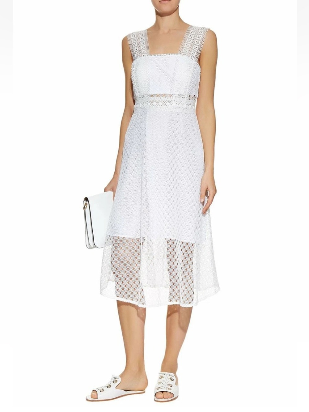 Sandro Paris White Lace Eyelet Wide Straps Fit & Flare Dress Sz 36 S? *Like New*